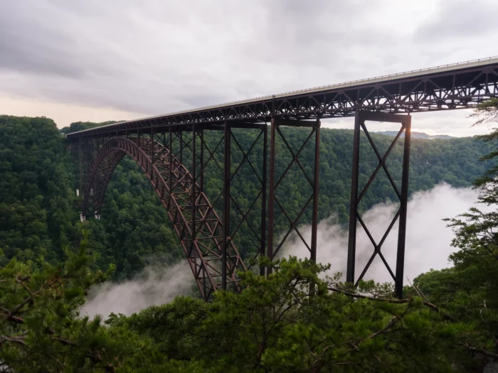 The New River Gorge Bridge spanning across the lush green gorge.